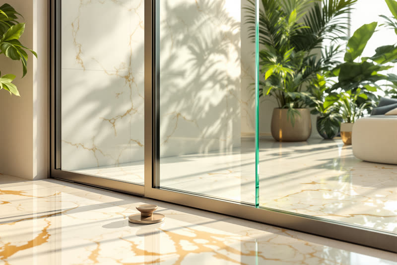 Detalle de un cristal nuevo instalado en una corredera