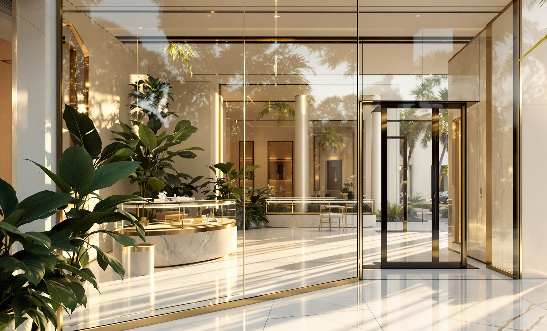 Boutique con fachada de cristal sin marco